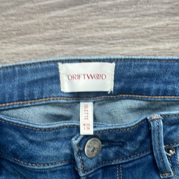 DRIFTWOOD Blue Jeans COLETTE Embroidered Paisley CROP Raw Hem 29 Excellent - Picture 4 of 5